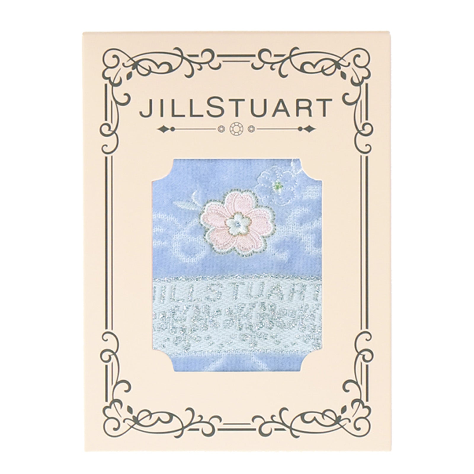 タオルハンカチ パッケージ入り フラワー刺繍 #092b ブルー