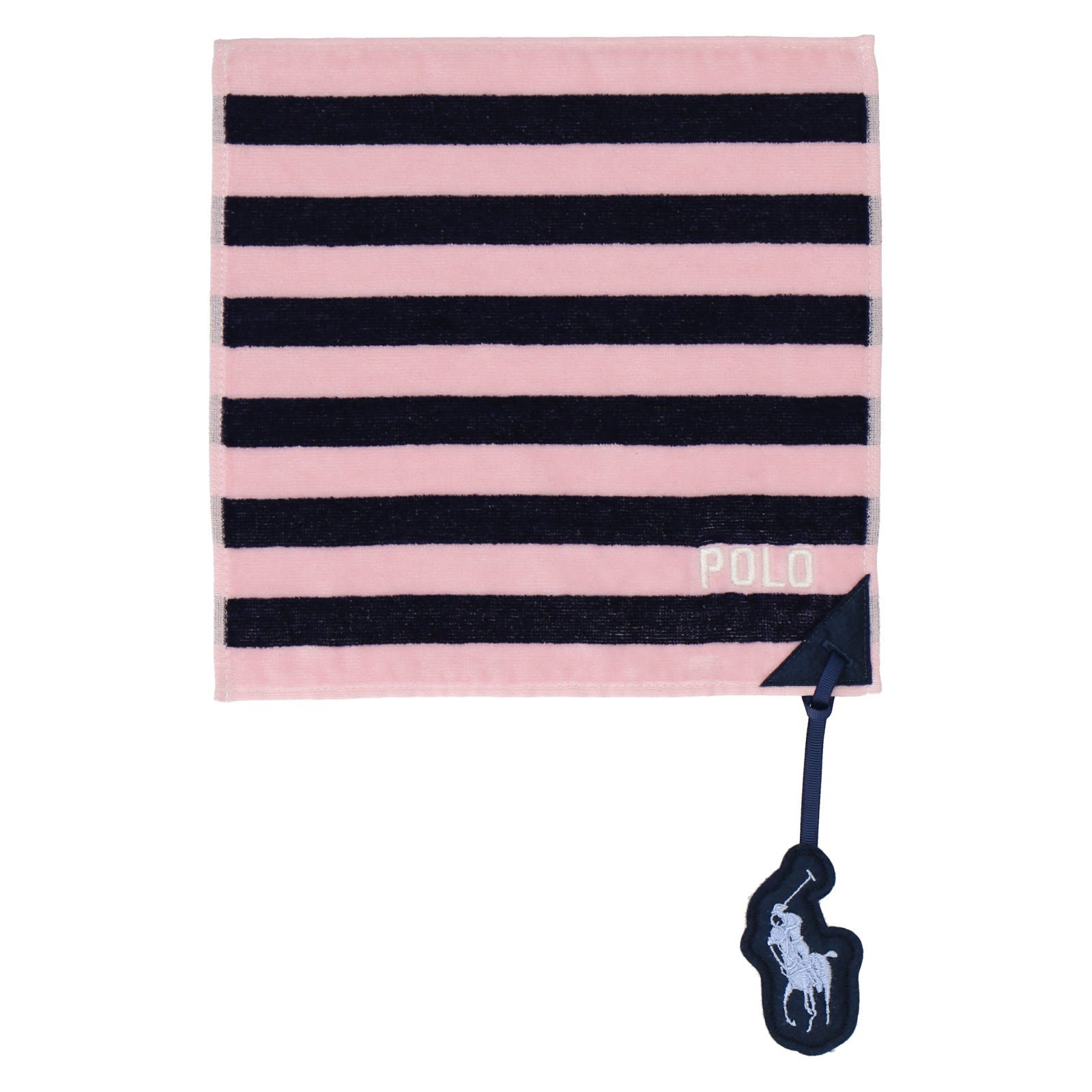 NEW】婦人ミニタオル #129a ストライプ ポロポニーチャーム付き ピンク