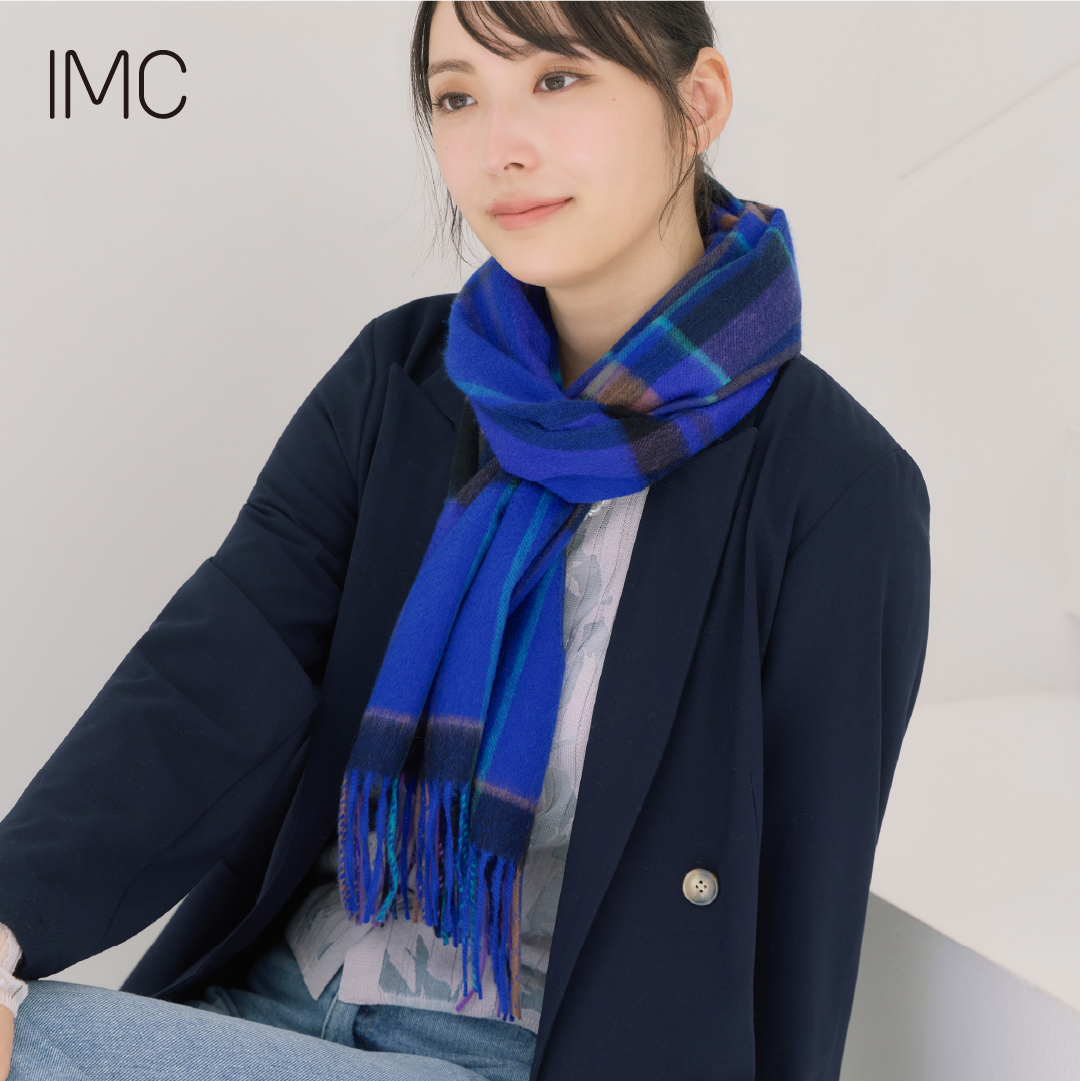 カシミヤ100％ マフラー チェック柄 モダンチェックブルー – INTERMODE