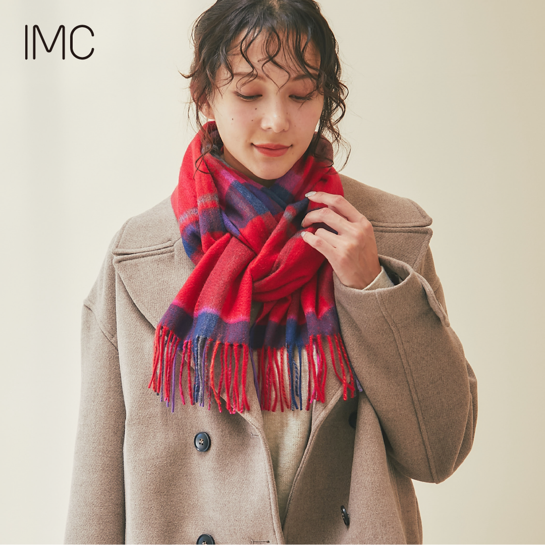 カシミヤ100％ マフラー チェック柄 モダンチェックレッド – INTERMODE
