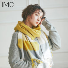 画像をギャラリービューアに読み込む, カシミヤ 100% 大判 ストール チェック柄 60×200cm ブロックイエロー