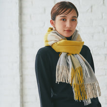 画像をギャラリービューアに読み込む, カシミヤ 100% 大判 ストール チェック柄 60×200cm ブロックイエロー