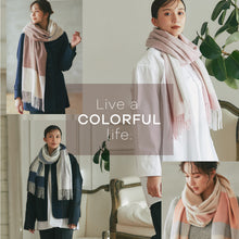 画像をギャラリービューアに読み込む, カシミヤ 100% 大判 ストール チェック柄 60×200cm ブロックイエロー