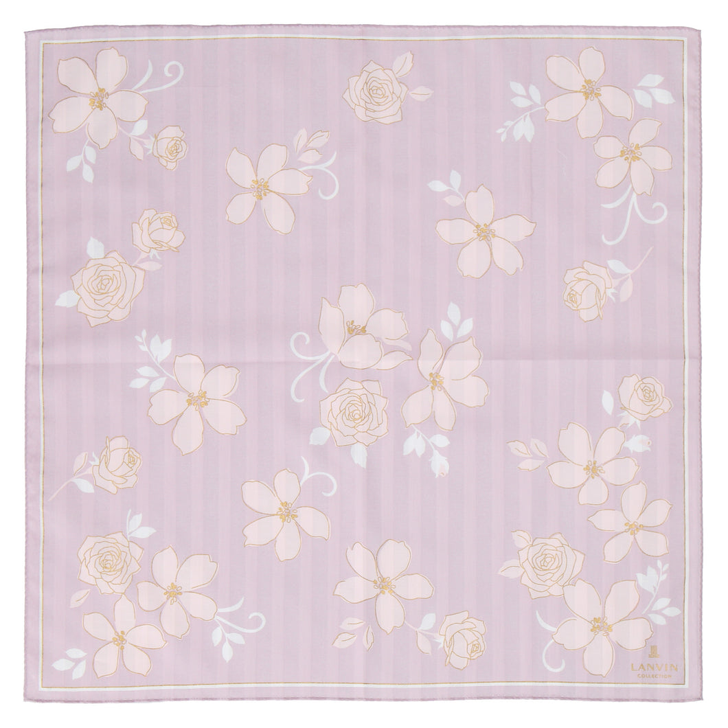 【NEW】婦人ハンカチ ストライプ&フラワー #080c　グレー