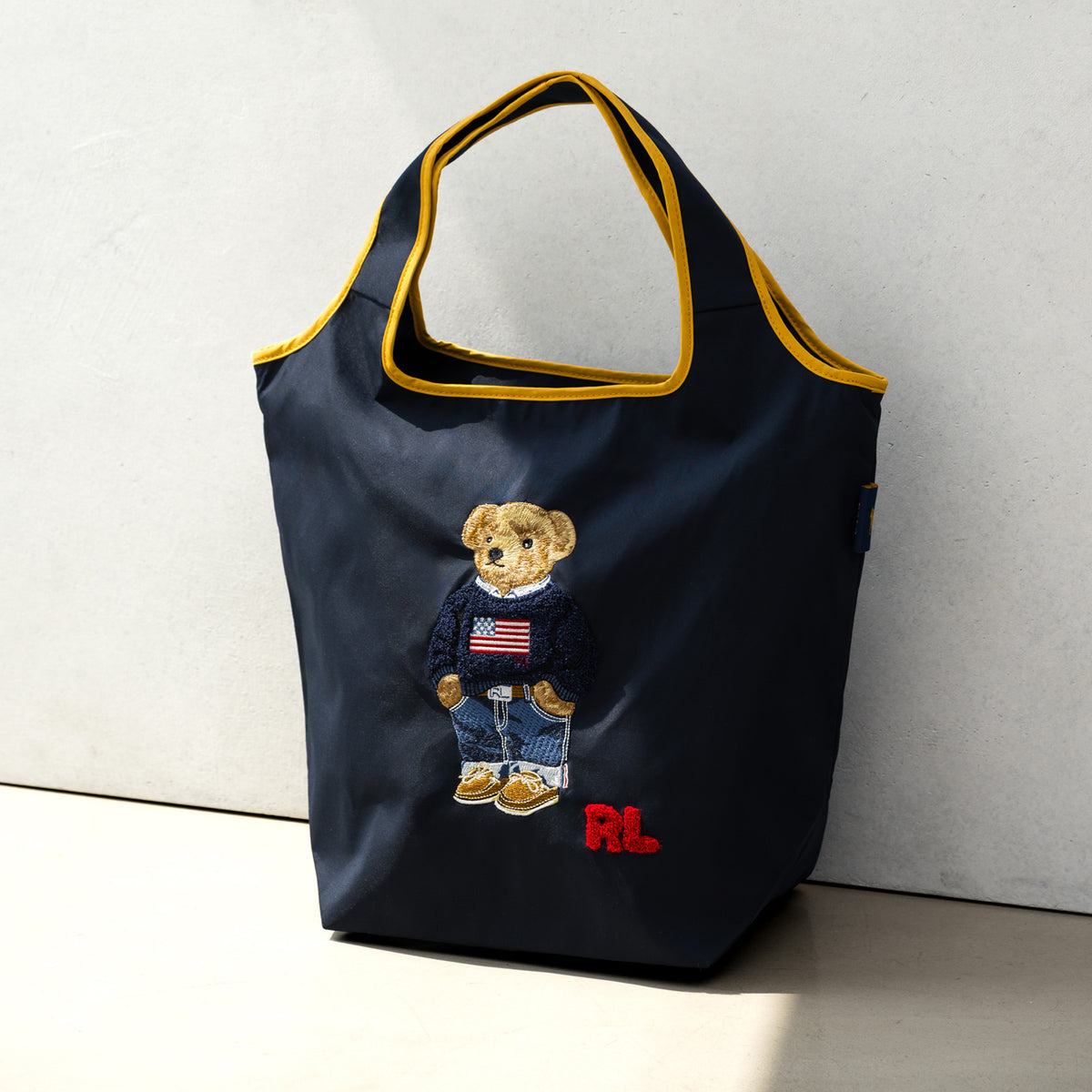 エコバッグ  刺繍 ポロベア USA　ネイビーブルー