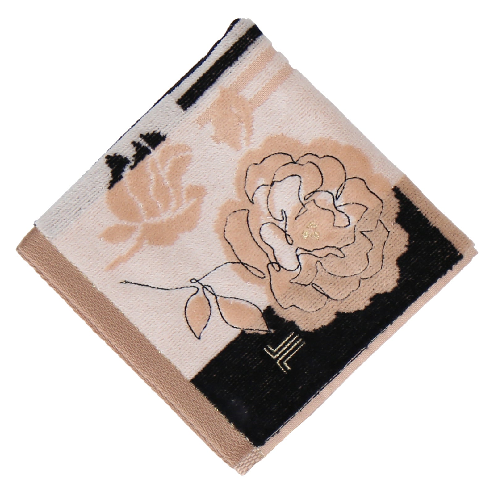 婦人ミニタオル ローズ刺繍＆JL　ベージュ