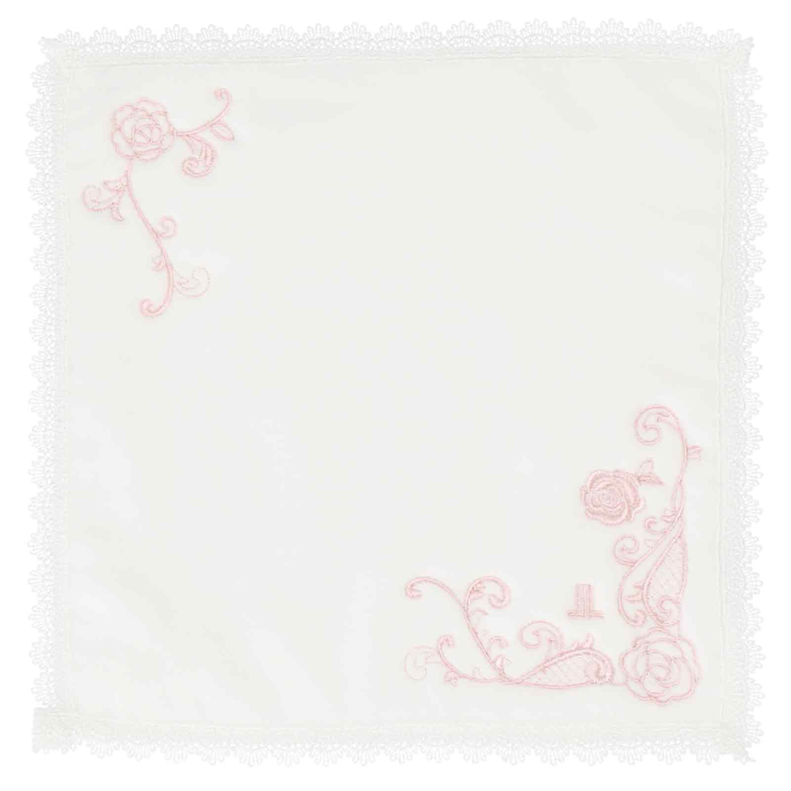 婦人ミニタオル 刺繍＆レース #083a　ピンク