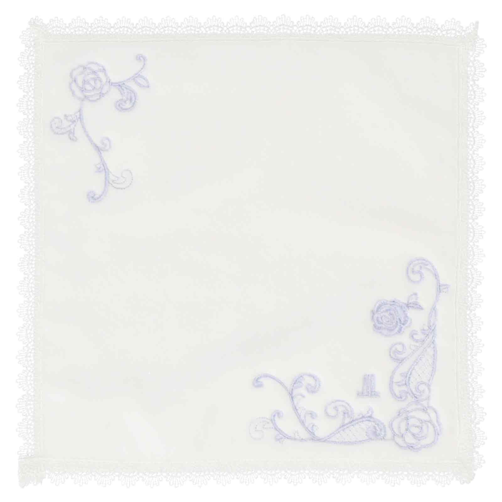 婦人ミニタオル 刺繍＆レース #083b　サックス