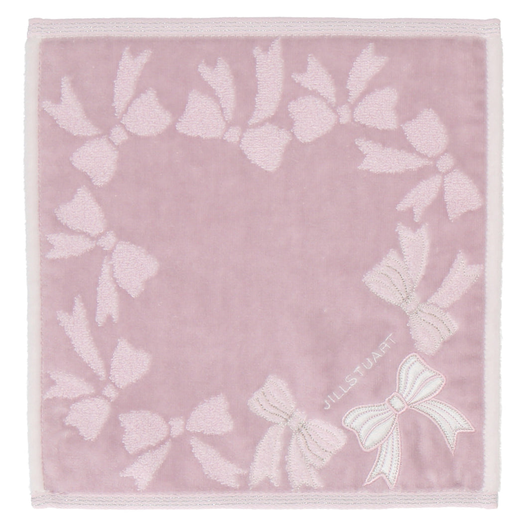 【NEW】タオルハンカチ リボンアップリケ #092c　グレー