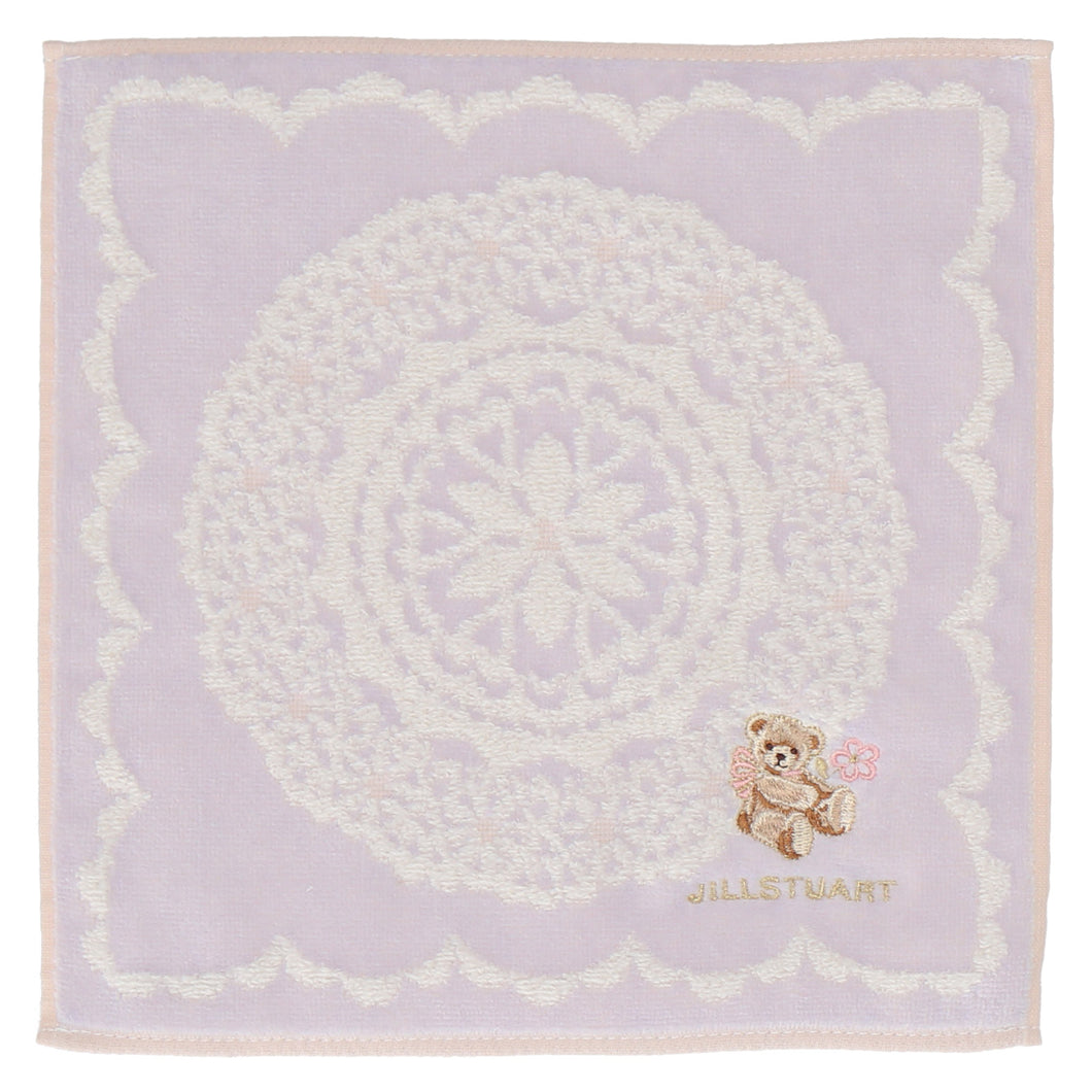 【NEW】タオルハンカチ レース＆テディベア #092b　サックス