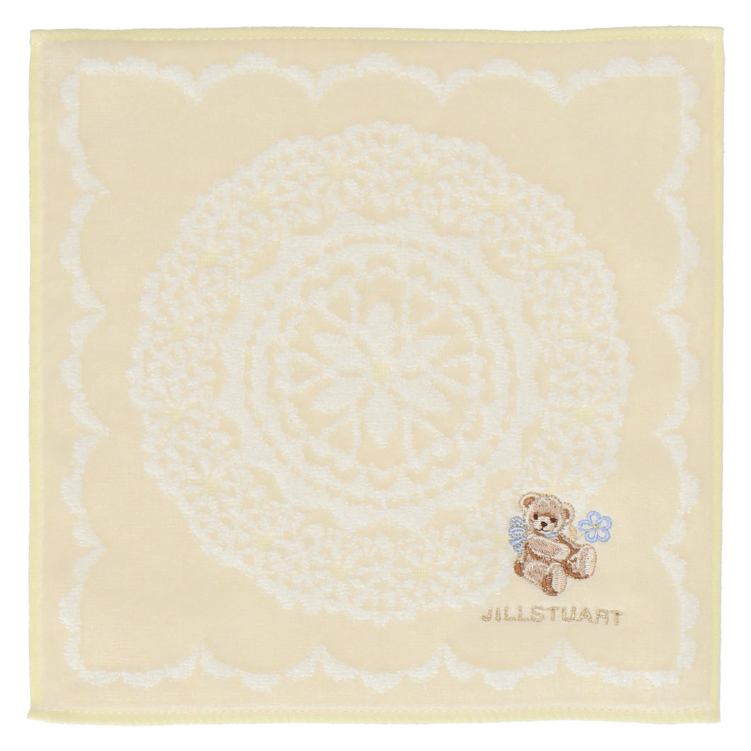 【NEW】タオルハンカチ レース＆テディベア #092c　クリーム
