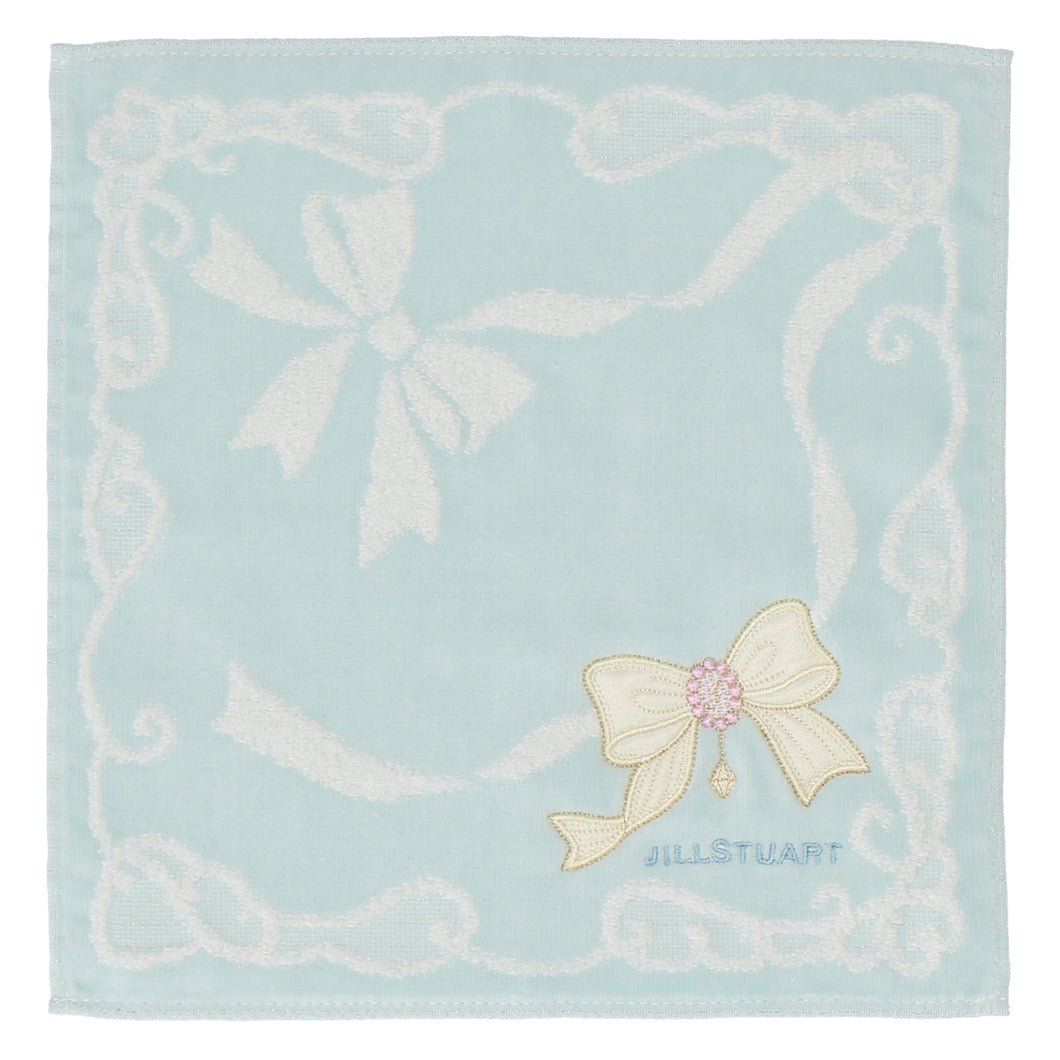 NEW】タオルハンカチ リボンアップリケ刺繍 ライトグリーン