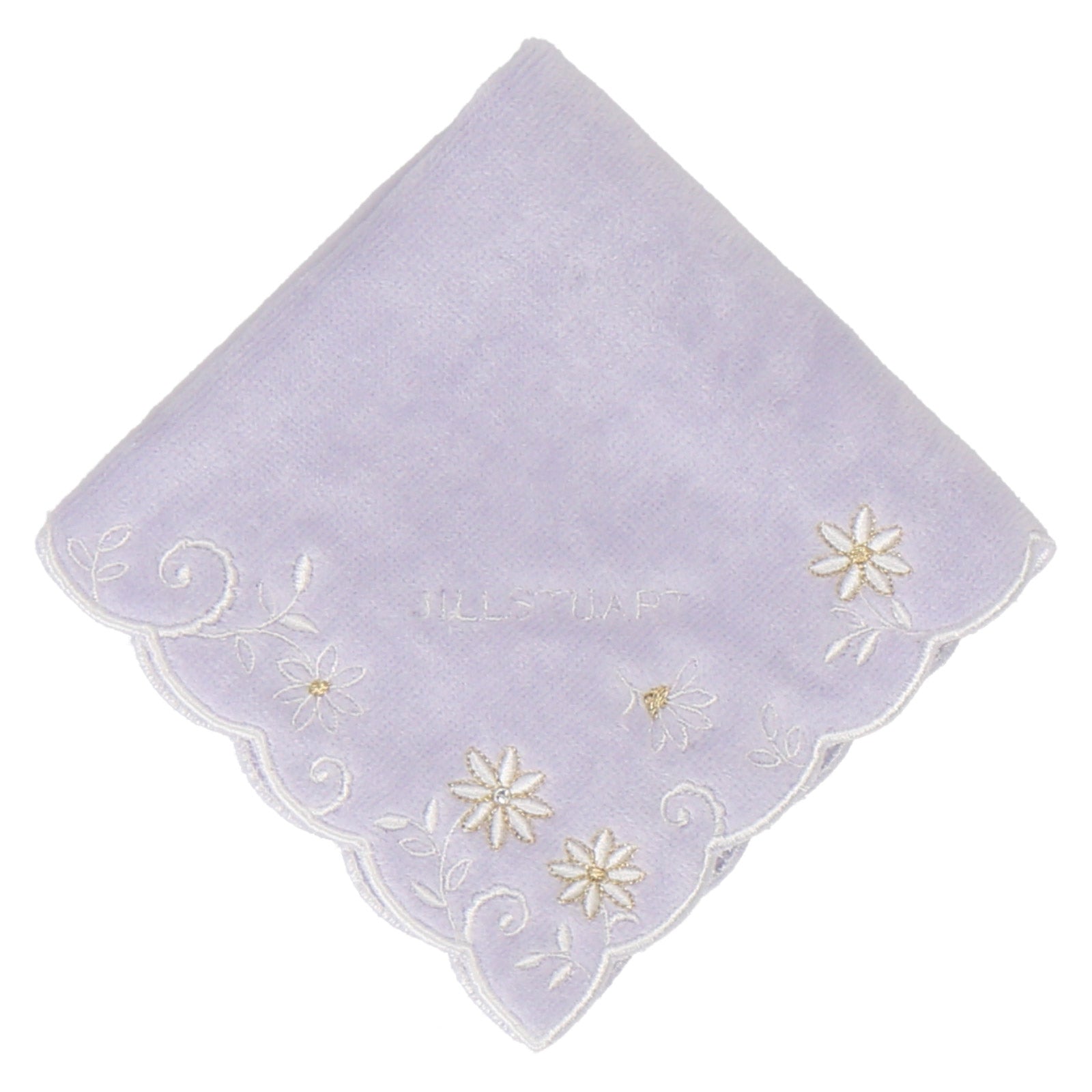NEW】タオルハンカチ スカラップ小花刺繍 #092b ライラック
