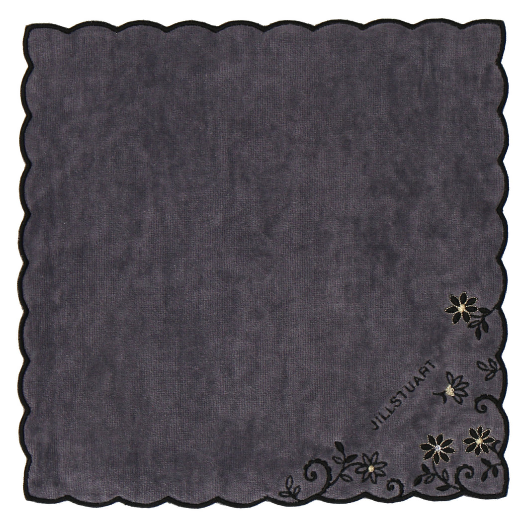【NEW】タオルハンカチ スカラップ小花刺繍 #092c　グレー