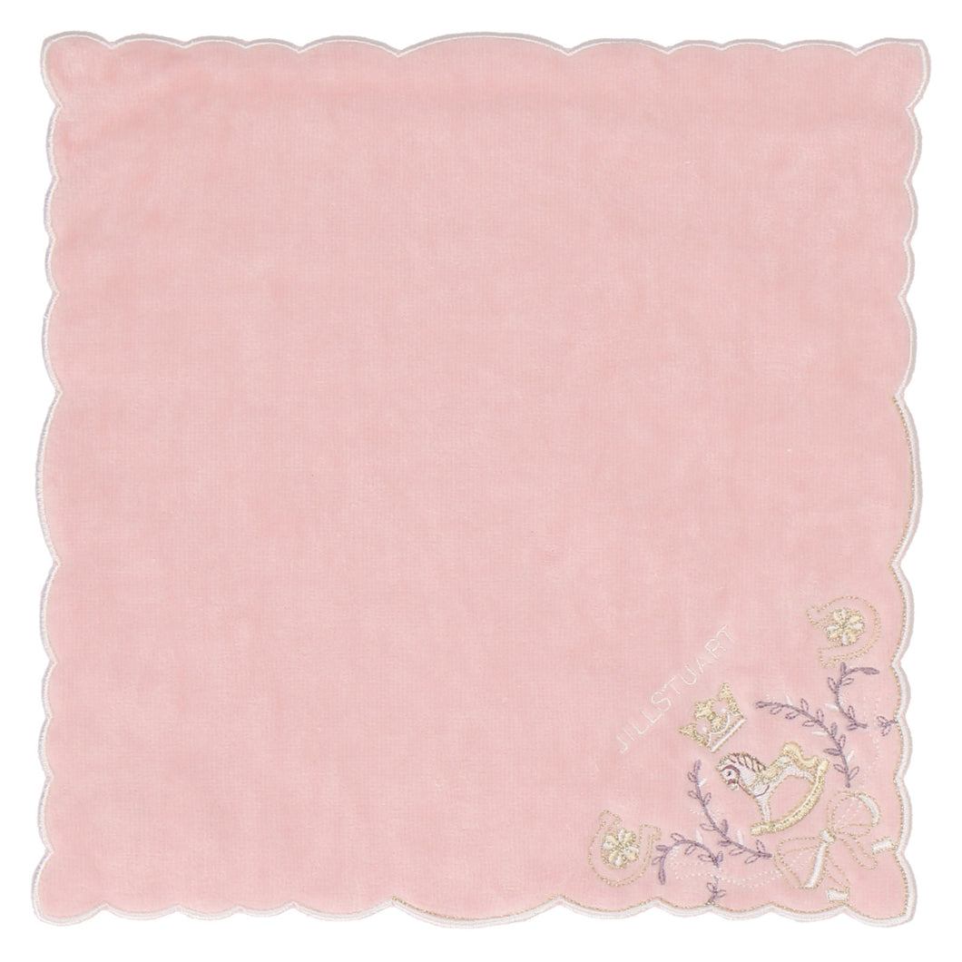 【NEW】タオルハンカチ 木馬＆ラッキーチャーム #092a　ピンク