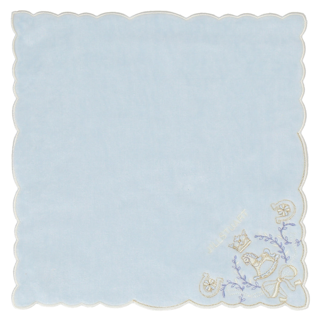 【NEW】タオルハンカチ 木馬＆ラッキーチャーム #092b　ブルー