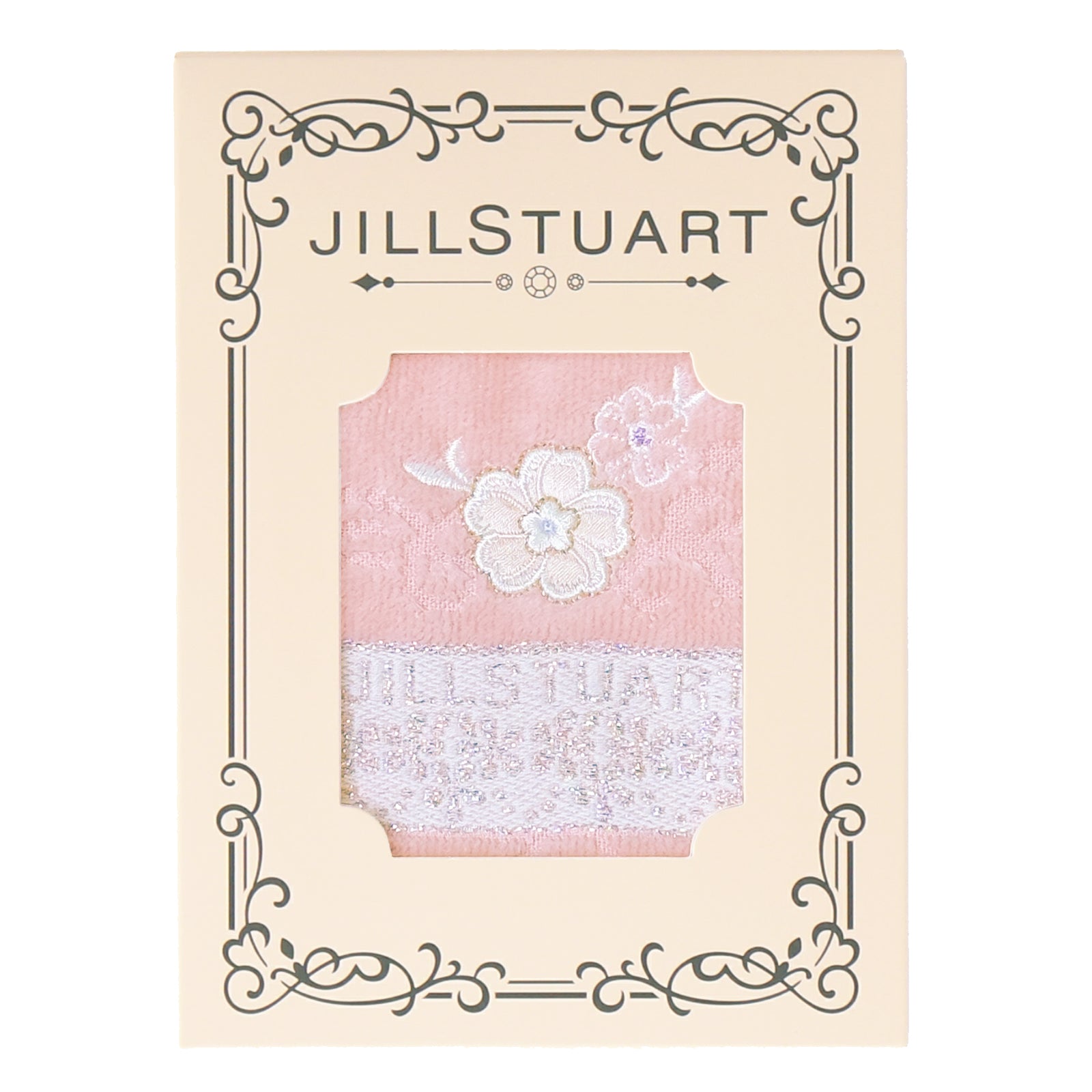 タオルハンカチ パッケージ入り フラワー刺繍 　ピンク