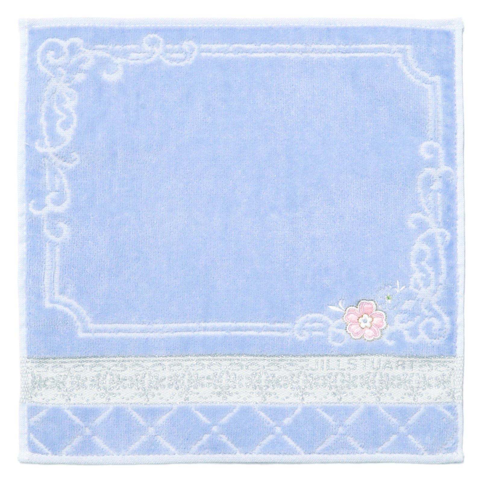 タオルハンカチ パッケージ入り フラワー刺繍 　ブルー