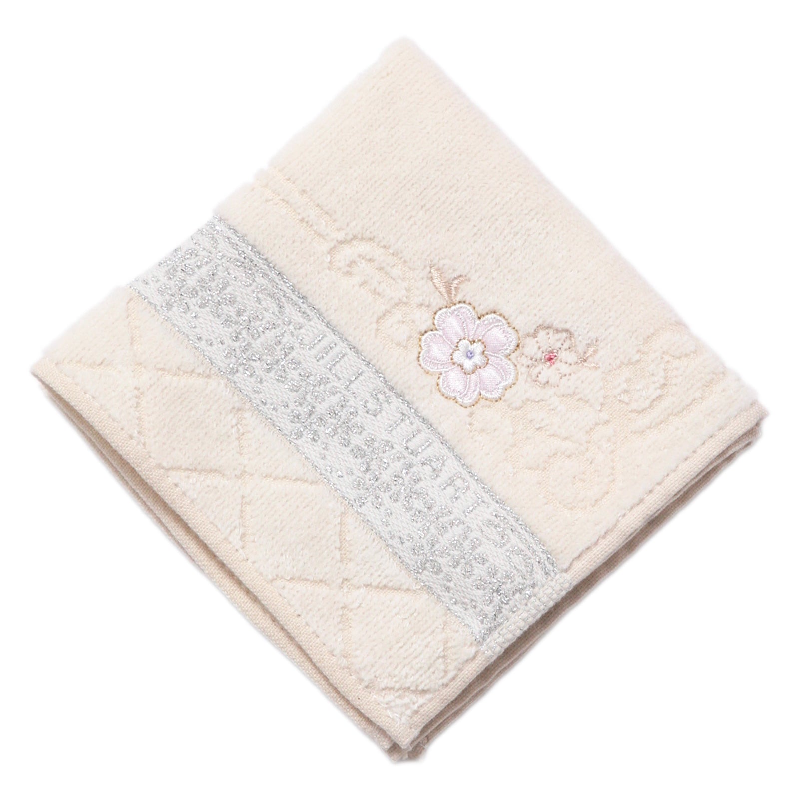 タオルハンカチ パッケージ入り フラワー刺繍 　アイボリー