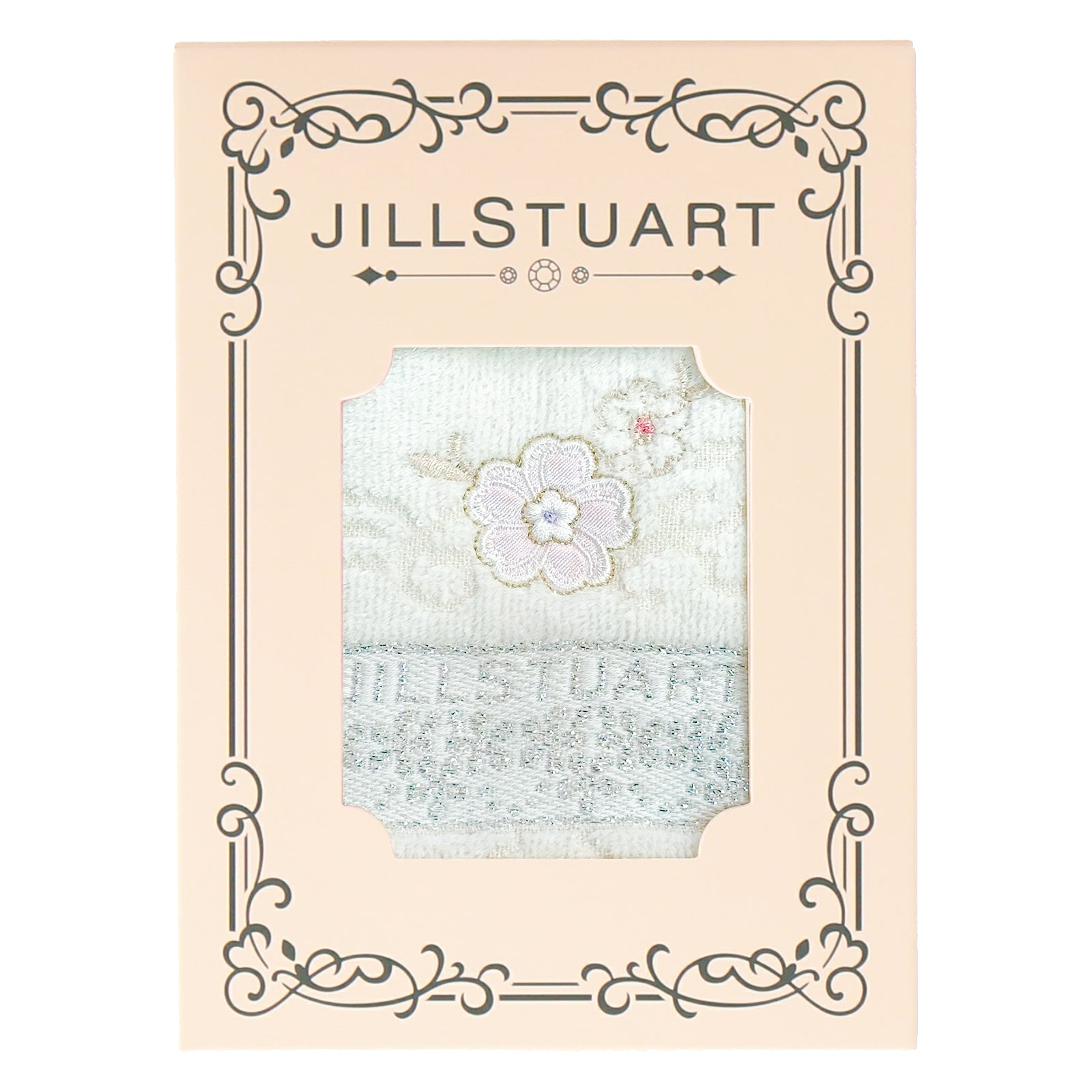 タオルハンカチ パッケージ入り フラワー刺繍 　アイボリー
