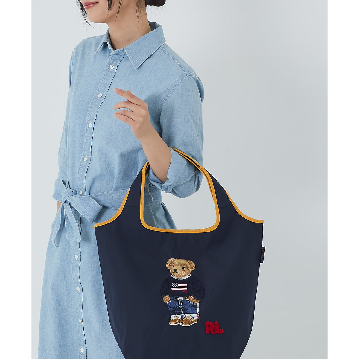 ポロベア刺繍バッグ ポロベア 　ネイビーブルー