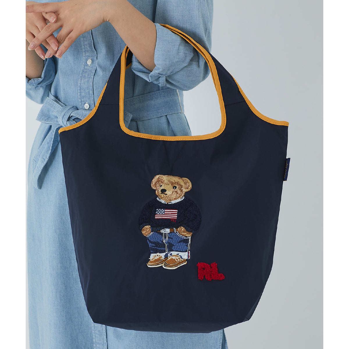 ポロベア刺繍バッグ ポロベア 　ネイビーブルー