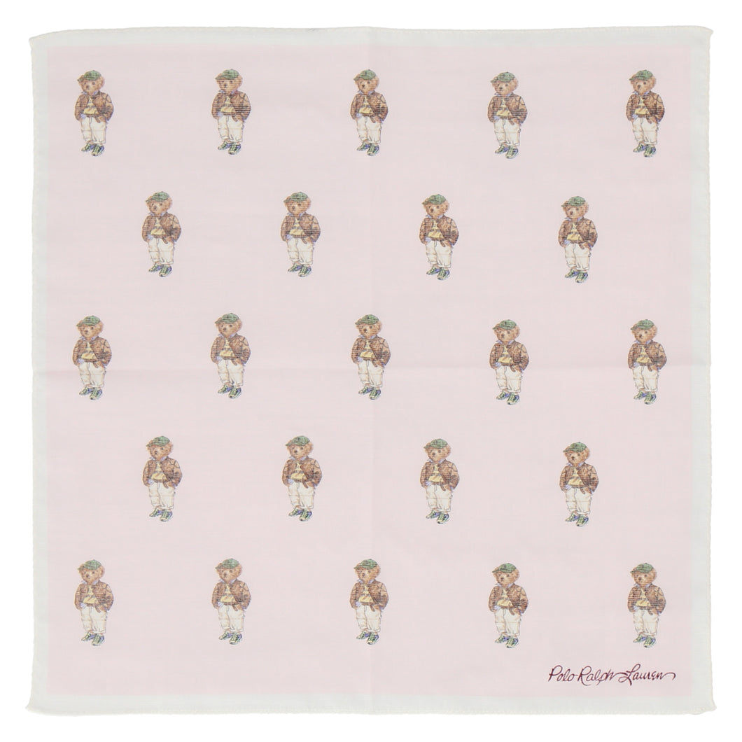 【NEW】婦人プリントハンカチ #120a ポロベア ハンチング　ピンク