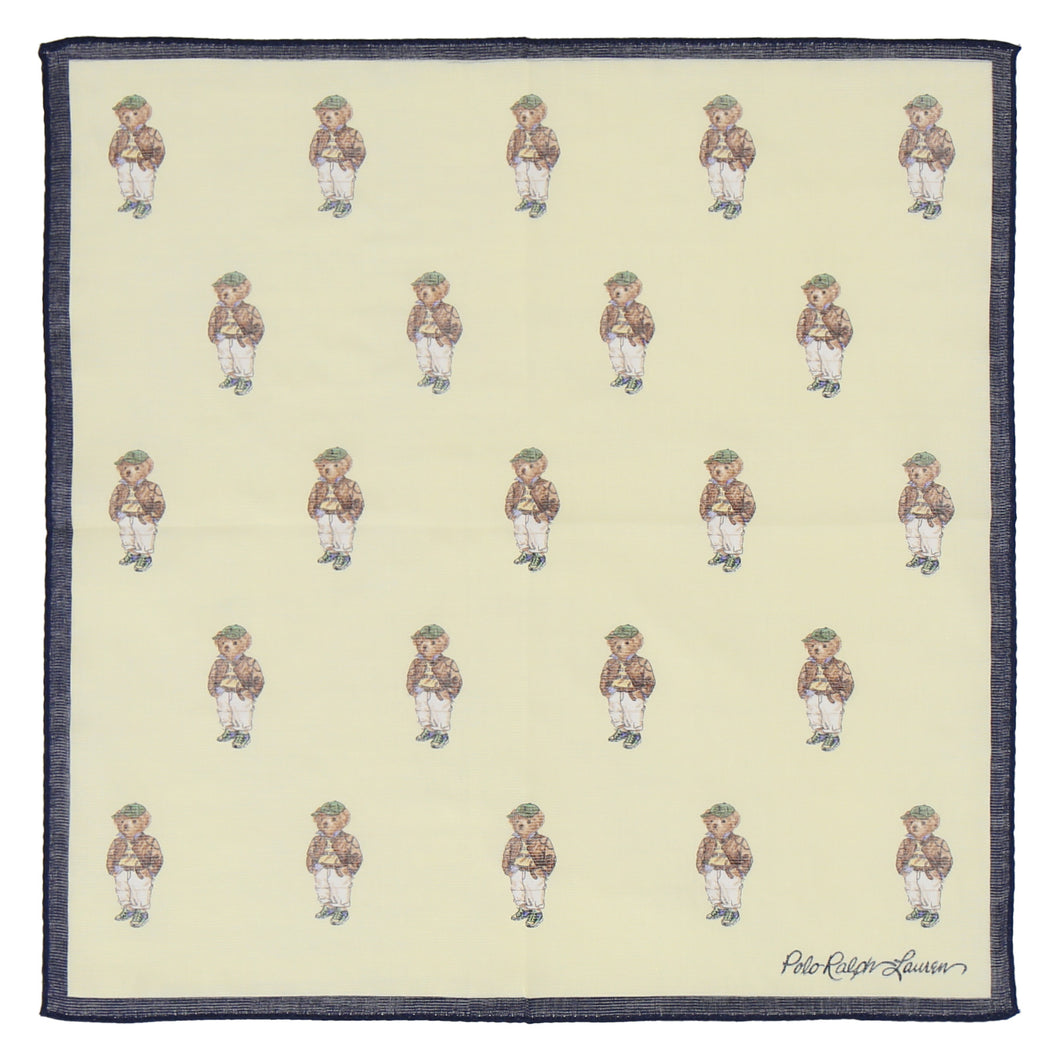 【NEW】婦人プリントハンカチ #120b ポロベア ハンチング　イエロー