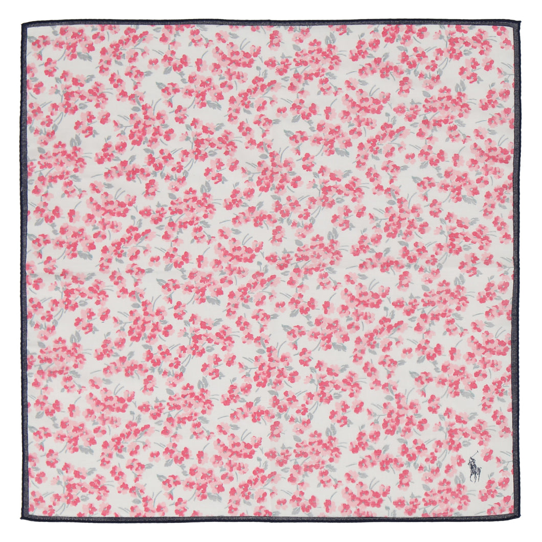 【NEW】婦人プリントハンカチ #120c フローラル　ネイビーブルー