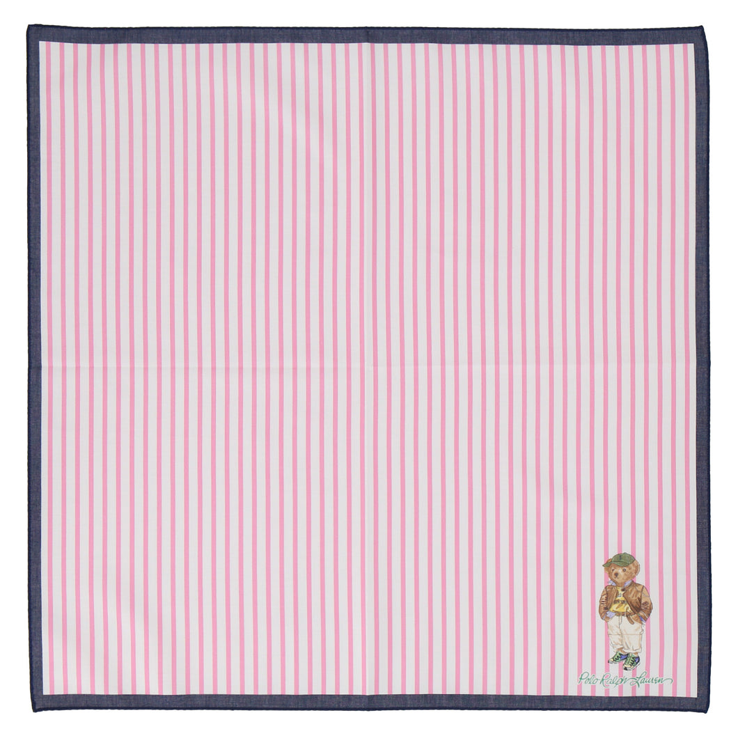 【NEW】婦人プリントハンカチ #120a ポロベア ストライプ　ピンク