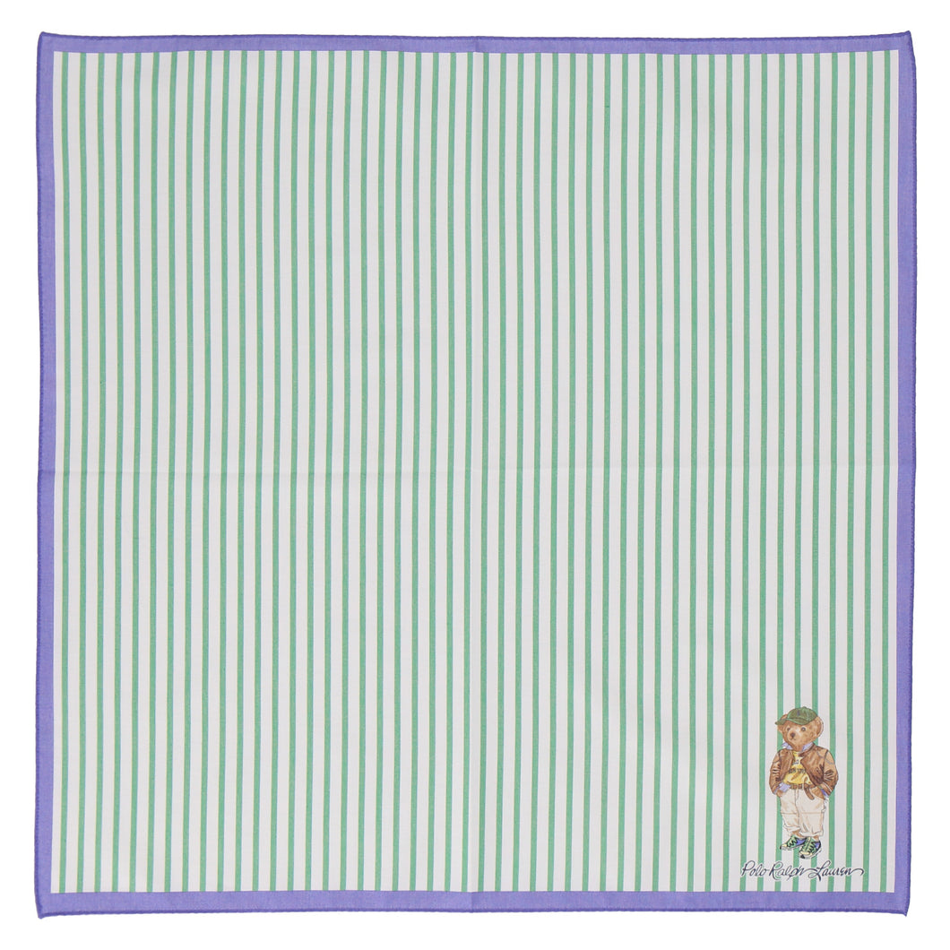 【NEW】婦人プリントハンカチ #120c ポロベア ストライプ　ピーコックグリーン