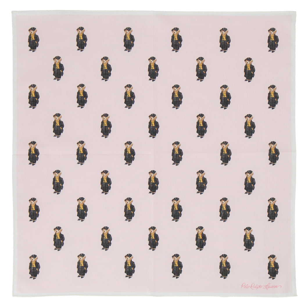 【NEW】婦人プリントハンカチ #120a ポロベア ハンチング 　ピンク