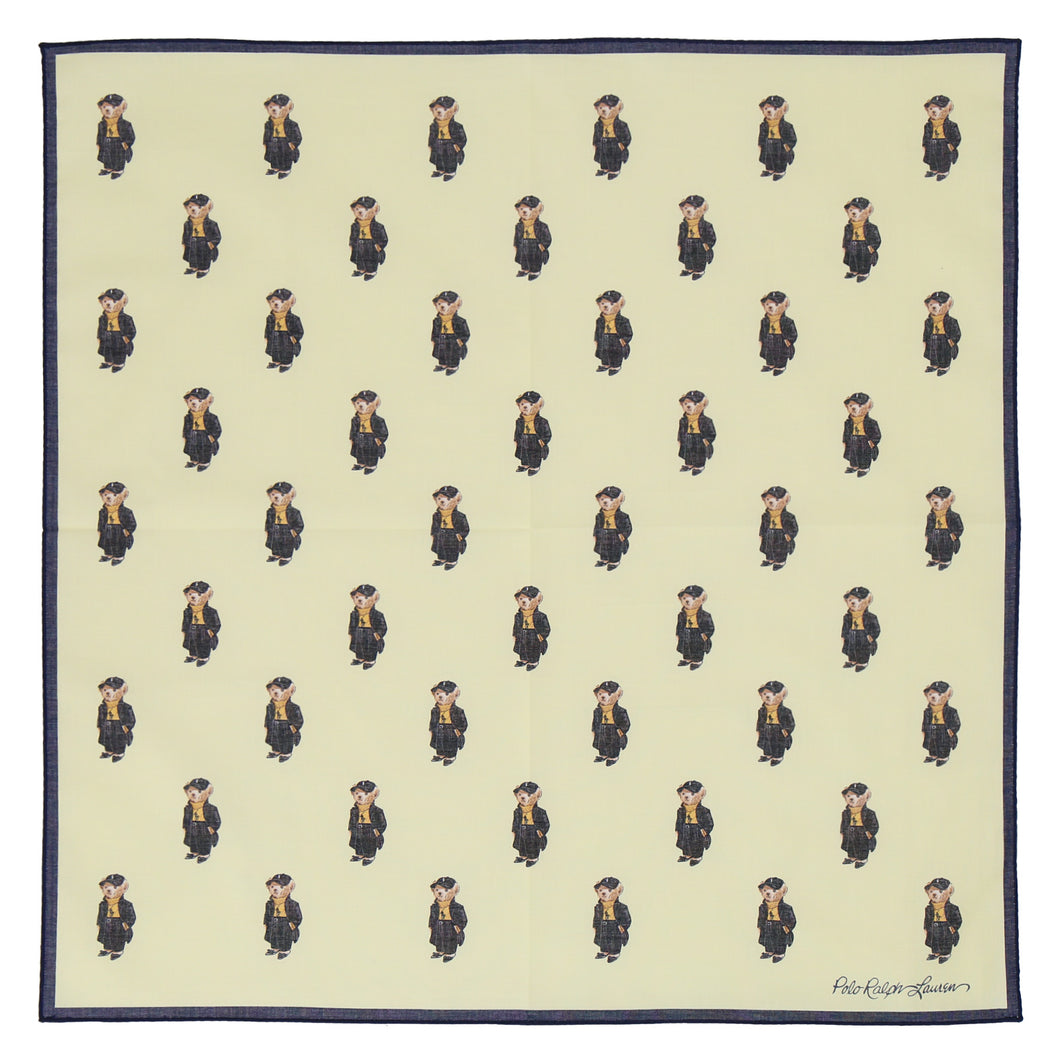 【NEW】婦人プリントハンカチ #120b ポロベア ハンチング　イエロー