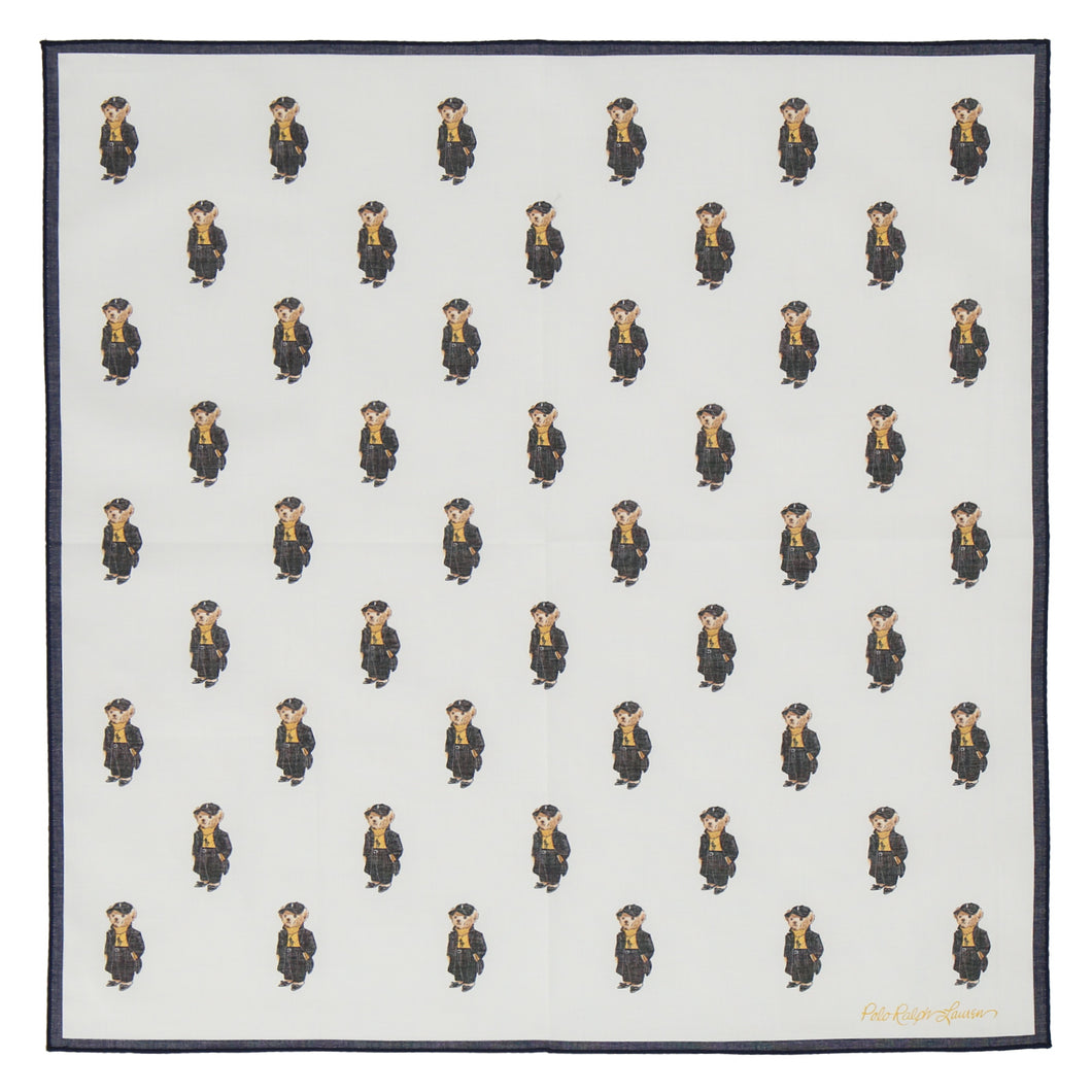 【NEW】婦人プリントハンカチ #120c ポロベア ハンチング　アイボリー