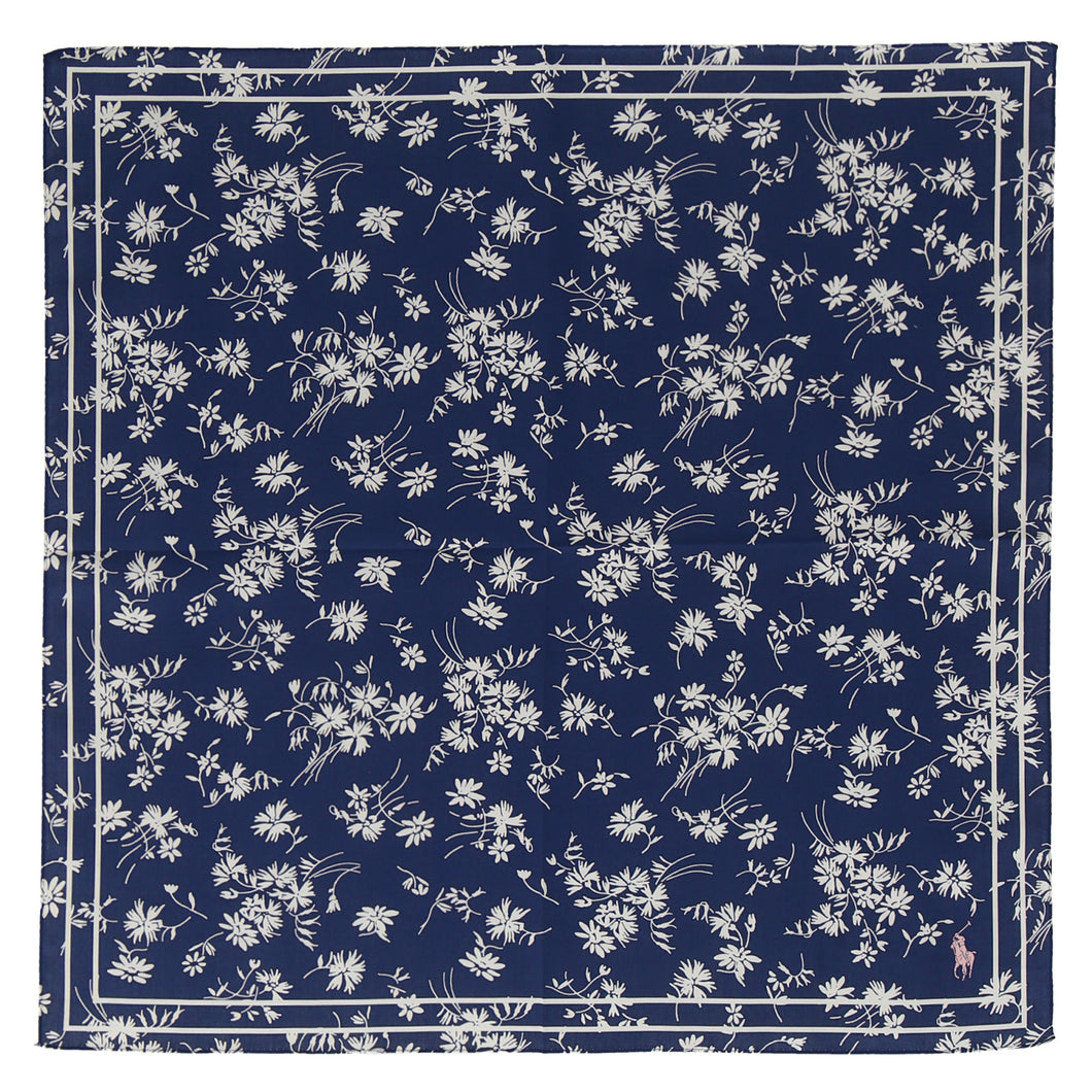 【NEW】婦人プリントラージハンカチ #120c フローラル＆ポロポニー 　ネイビーブルー