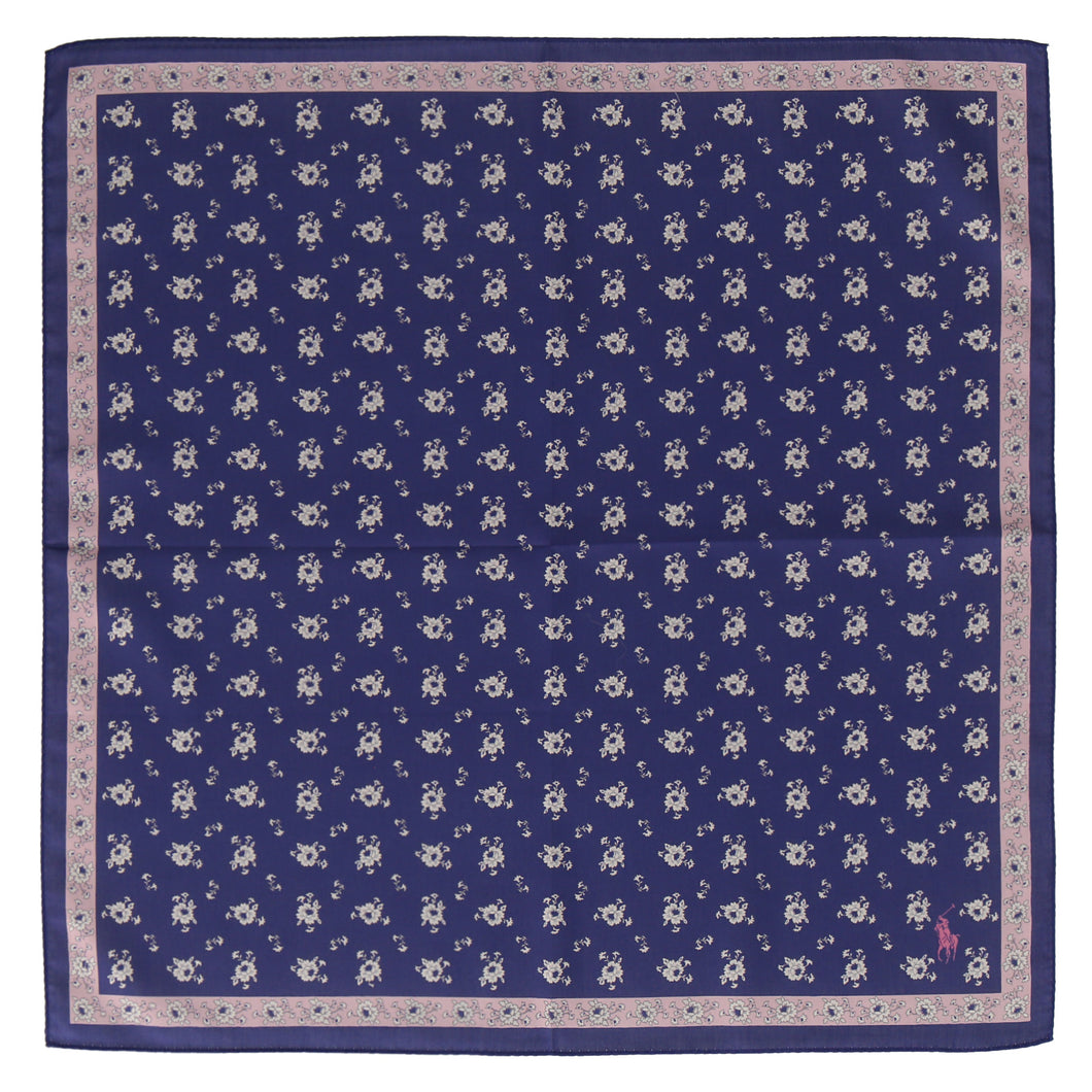 【NEW】婦人ラージプリントハンカチ #120a プロバンスフラワー　ネイビーブルー