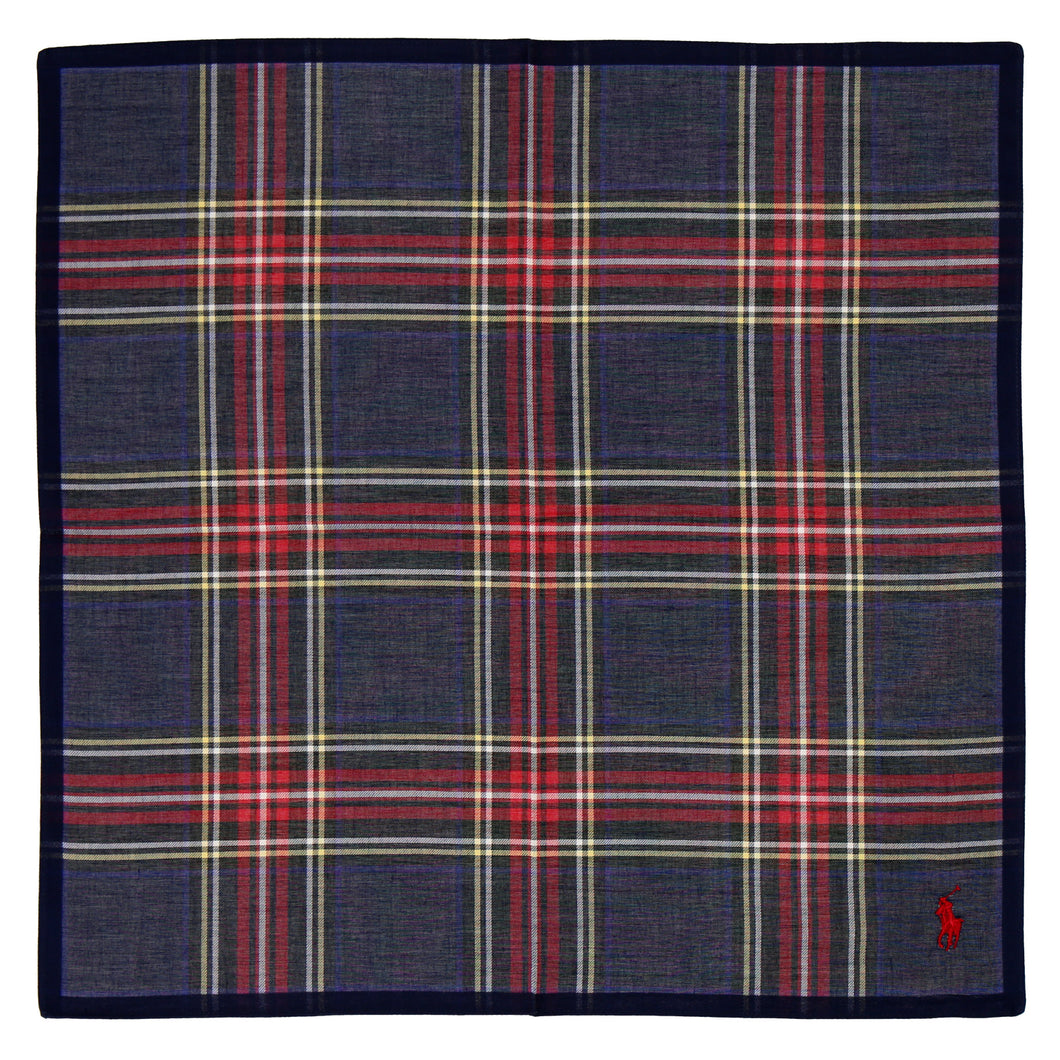 【NEW】紳士先染ハンカチ チェック ♯122a ポロポニー　ネイビーブルー