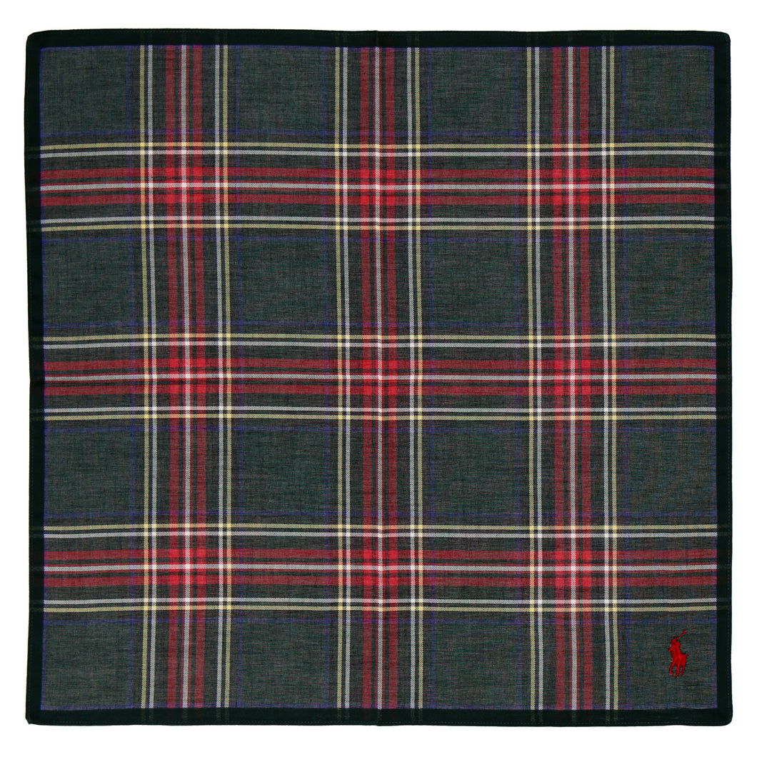 【NEW】紳士先染ハンカチ チェック #122c ポロポニー　ダークグリーン