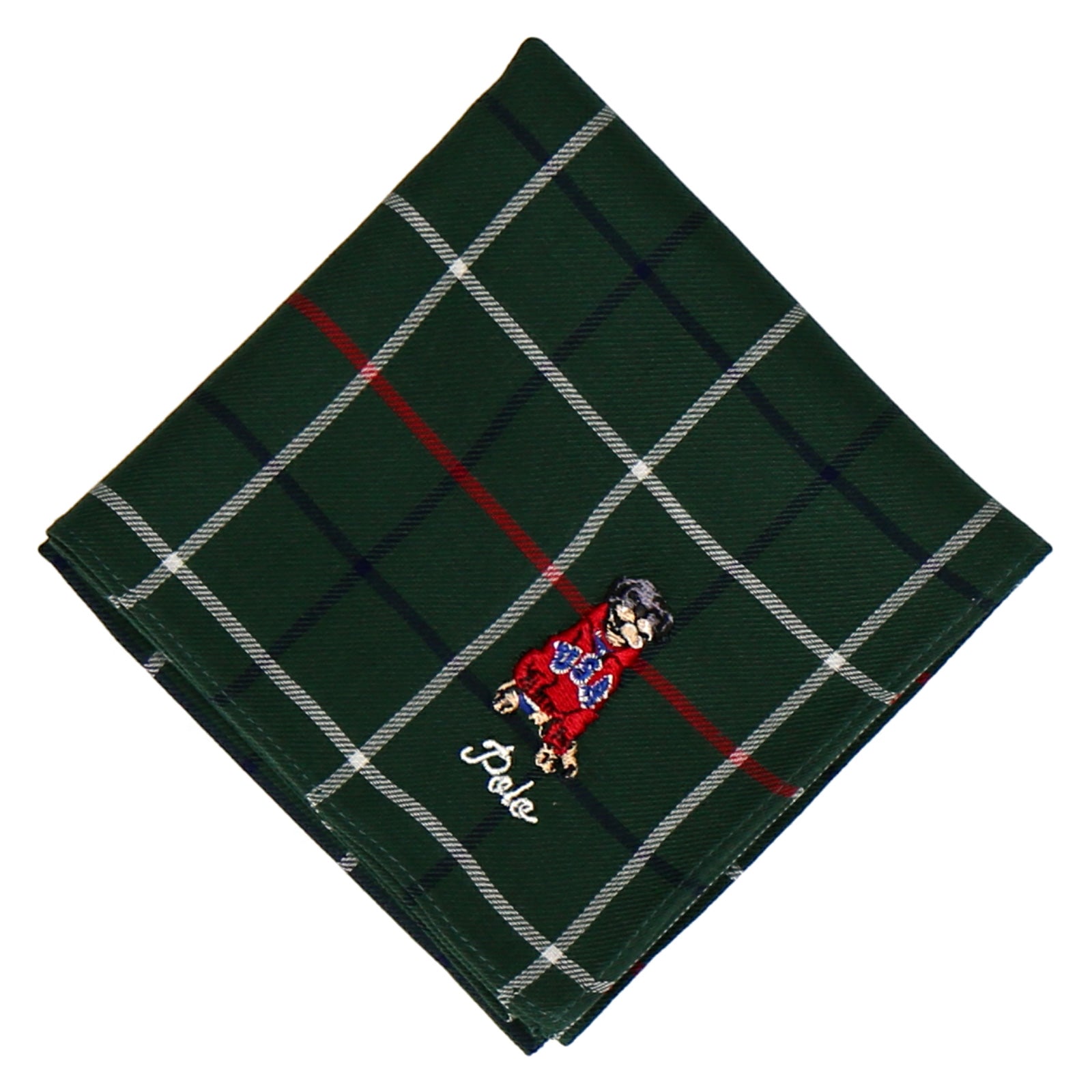 先染ハンカチ  ドッグ　ダークグリーン