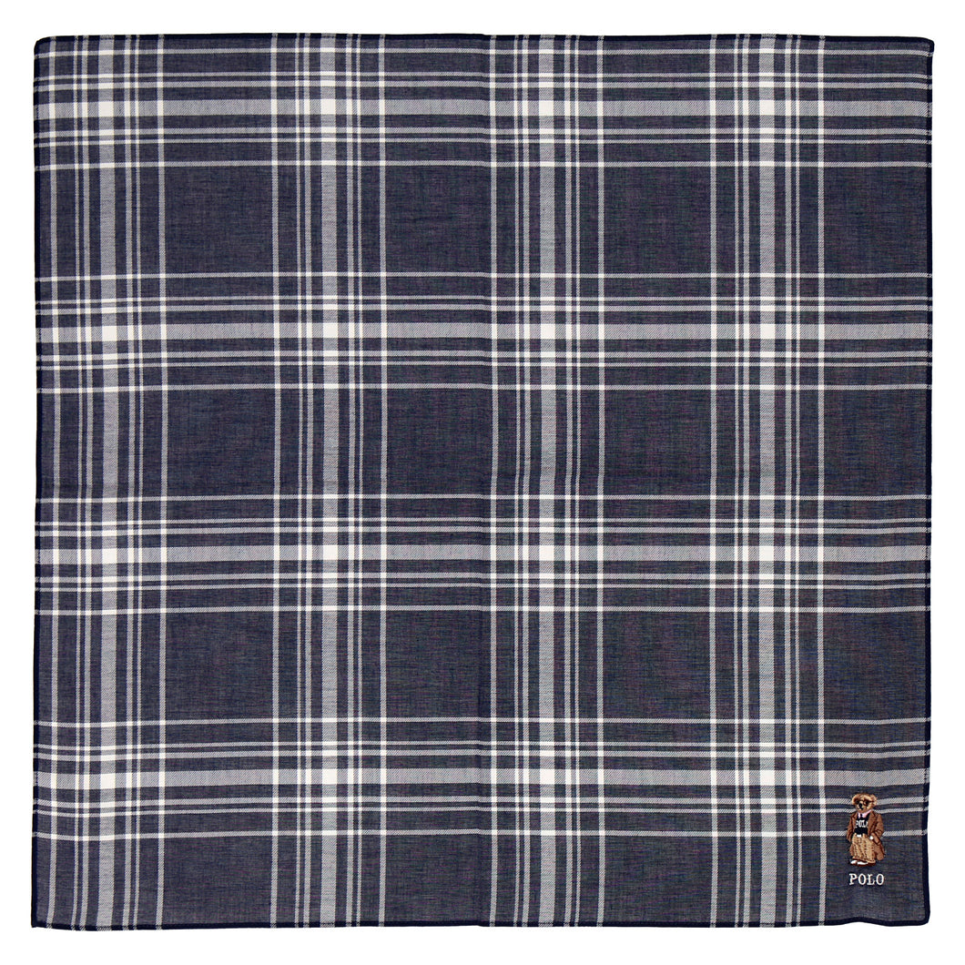 【NEW】紳士先染ハンカチ #122a ポロベア　ネイビーブルー