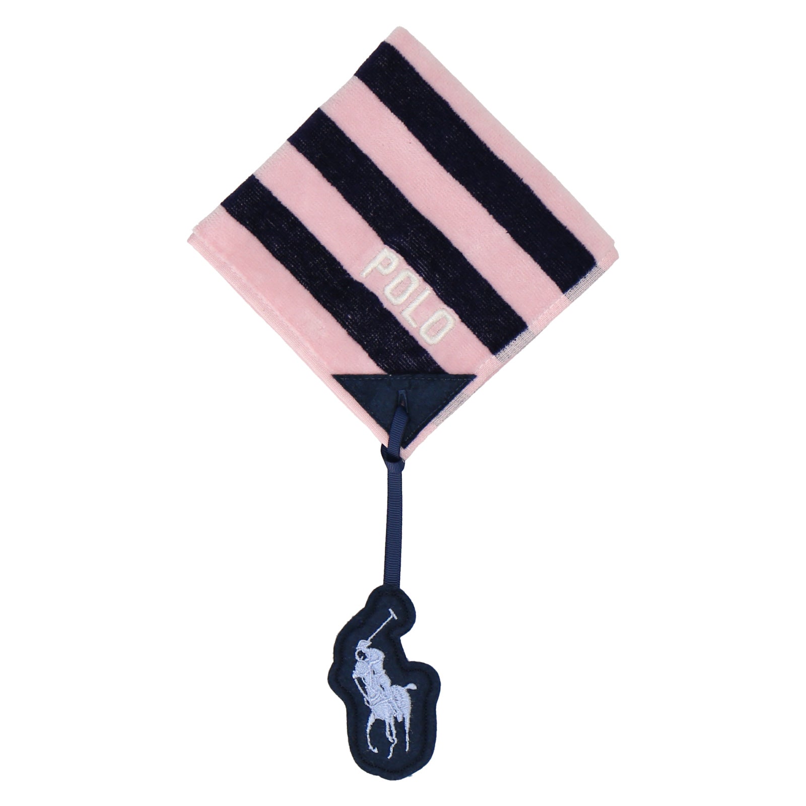 NEW】婦人ミニタオル #129a ストライプ ポロポニーチャーム付き ピンク