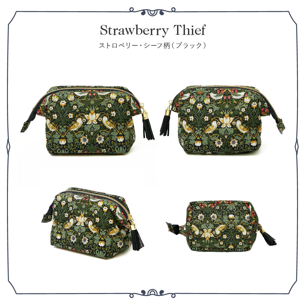 リバティプリント ワイヤ－ポ－チ #187c Strawberry Thief　ブラック