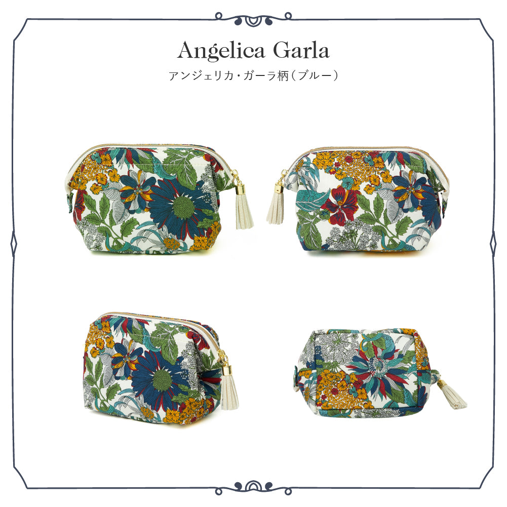 リバティプリント ワイヤ－ポ－チ #187e Angelica Garla　ブルー