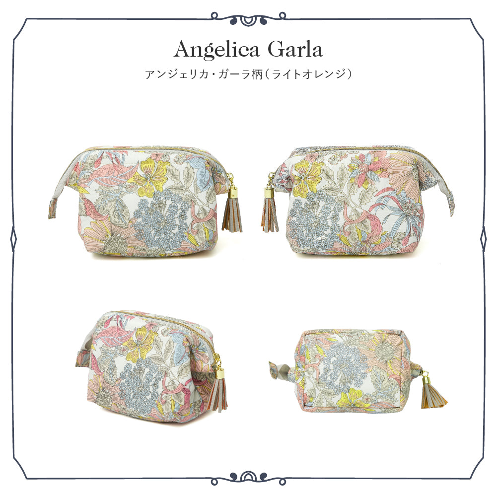 リバティプリント ワイヤ－ポ－チ #187f Angelica Garla　ライトオレンジ
