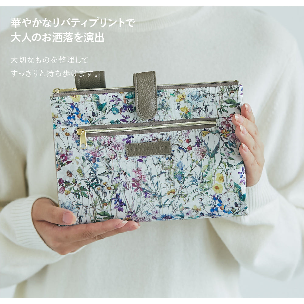 手帳型マルチポーチ Flower Flag 　ブラック