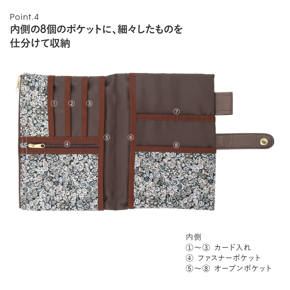 手帳型マルチポーチ Flower Flag 　ブラック