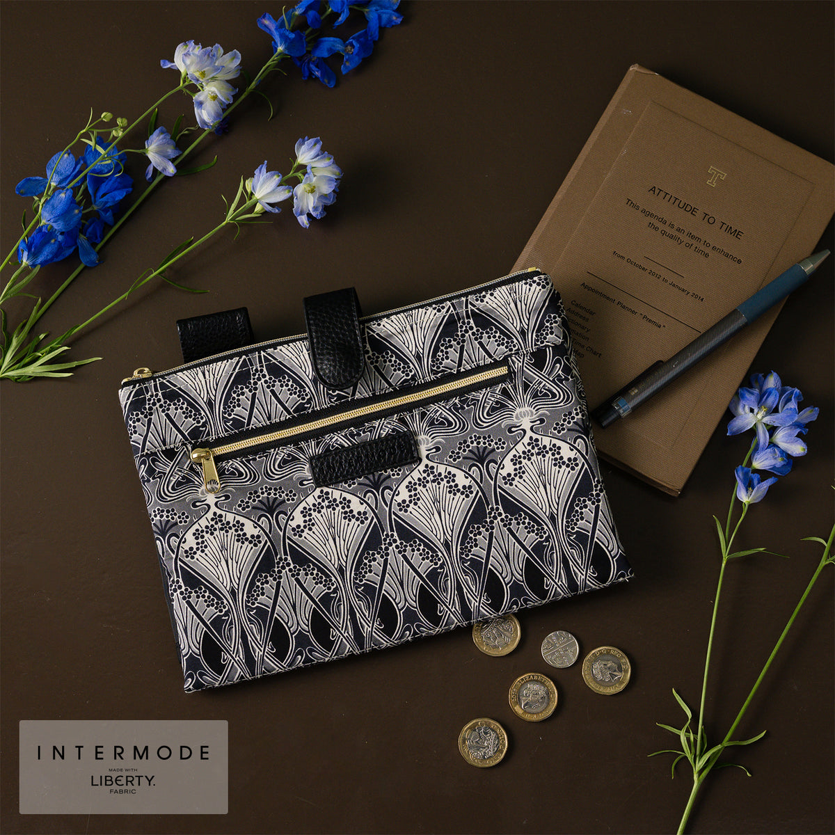 Intermode リバティプリント 手帳型マルチポーチ #187a Ianthe(アイアンシ) ブラック – INTERMODE KAWABE