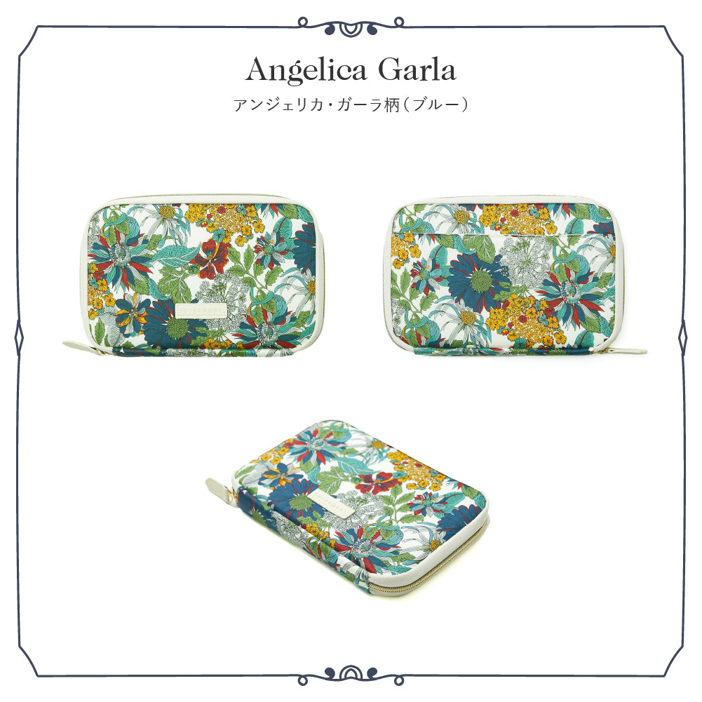 リバティプリント お財布型マルチポーチ Angelica Garla　ブルー
