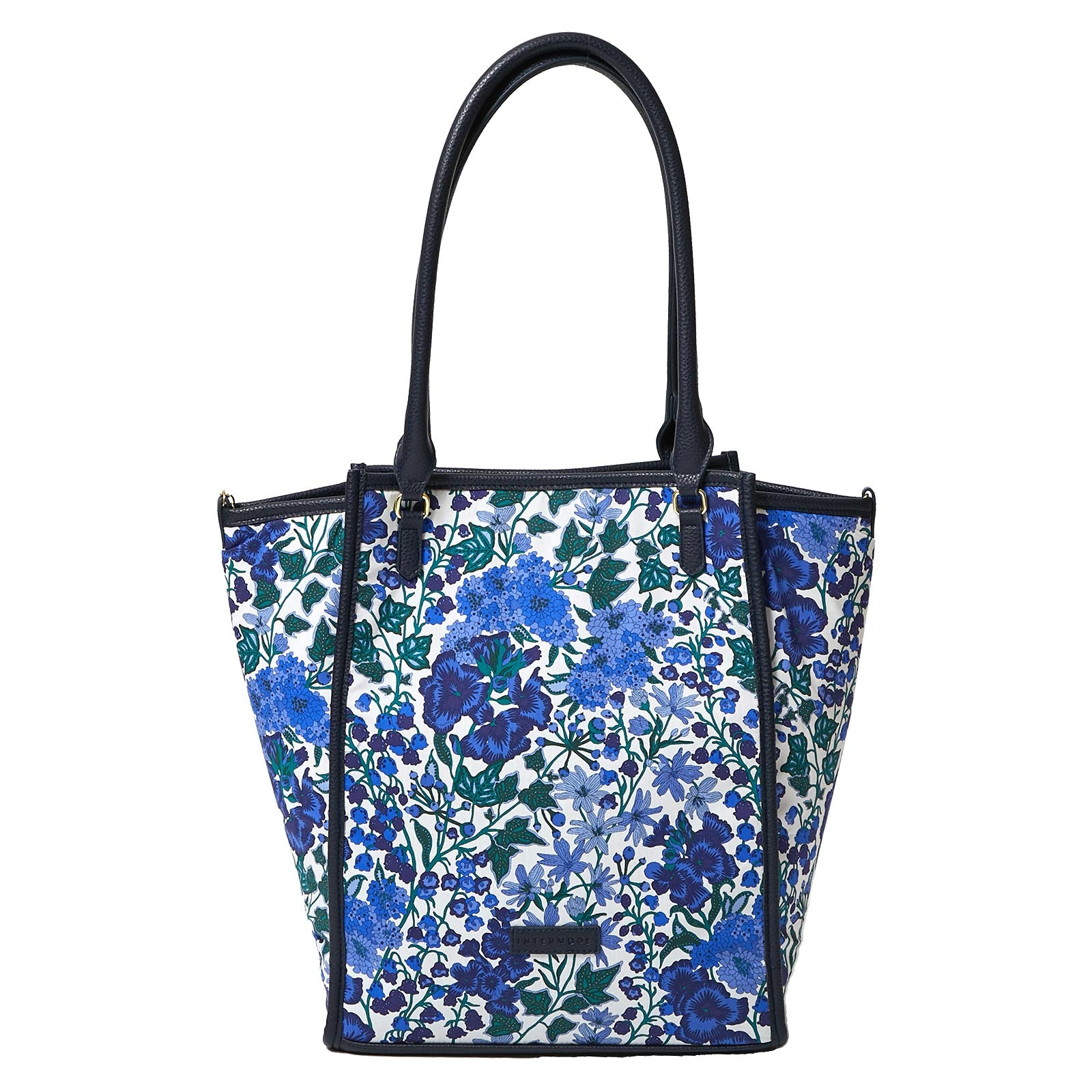リバティプリント A4トートバッグ #187a ネイビーブルー（Edna