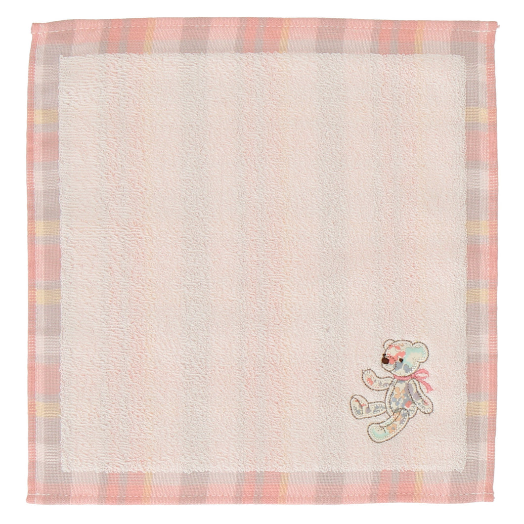 【NEW】婦人タオルハンカチ #191b テディベア　ローズピンク